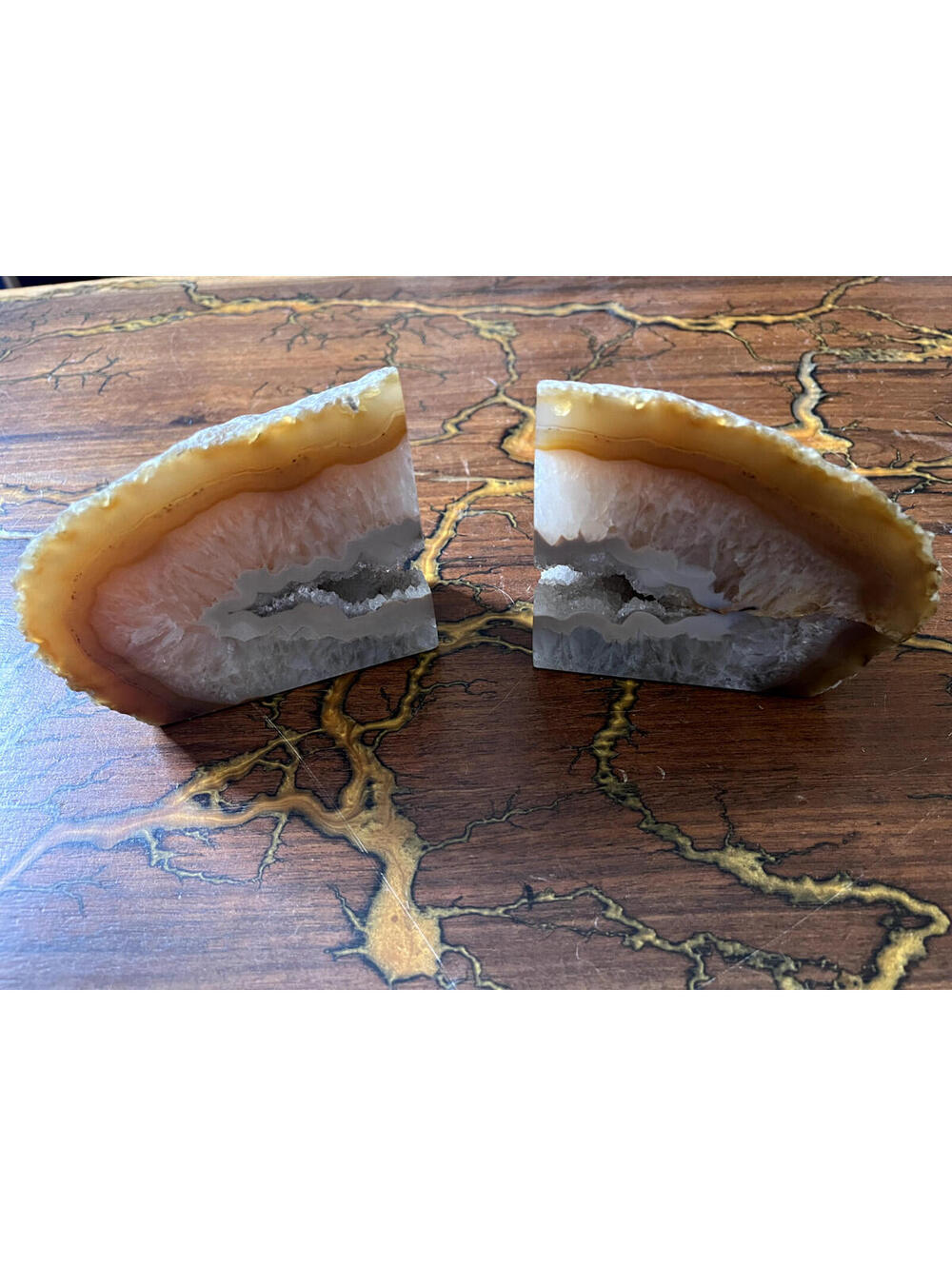 Agate Geode Bookends - light brown - used